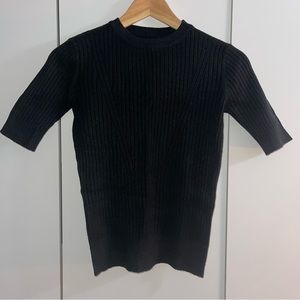 Ribbed Black Half Sleeve Shirt